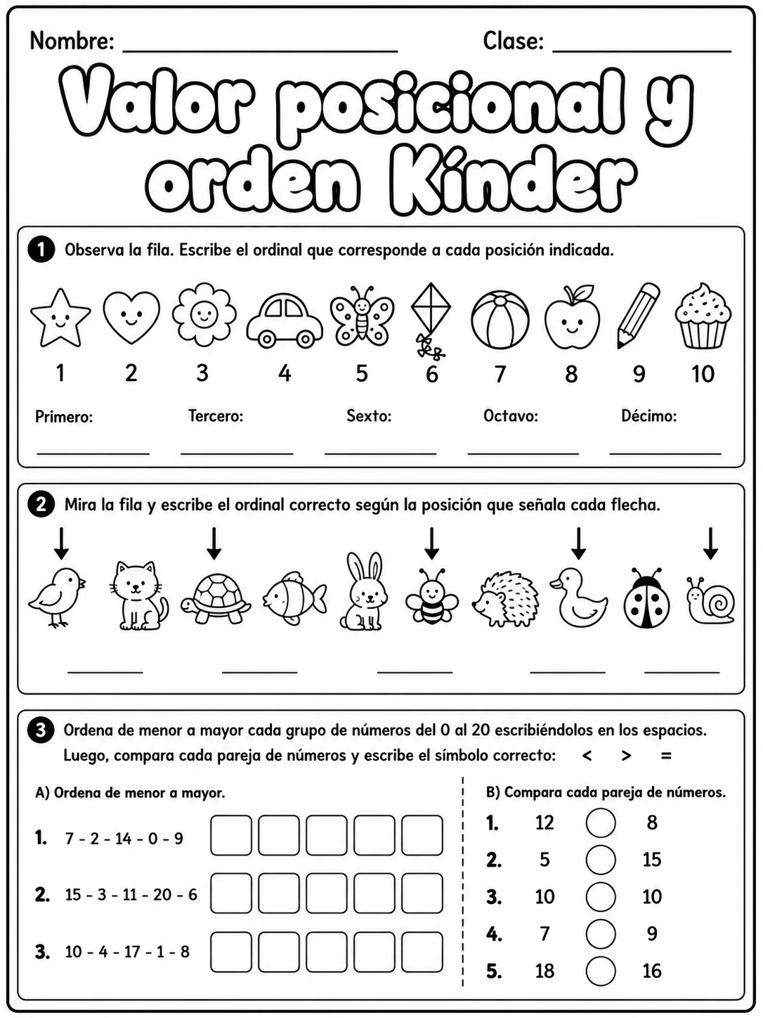 Kindergarten - valor posicional - Paquete de fichas página 9 vista previa imprimible