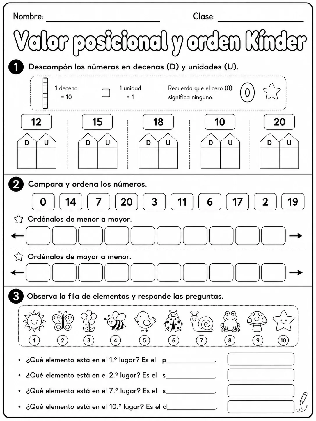 Kindergarten - valor posicional - Paquete de fichas página 10 vista previa imprimible