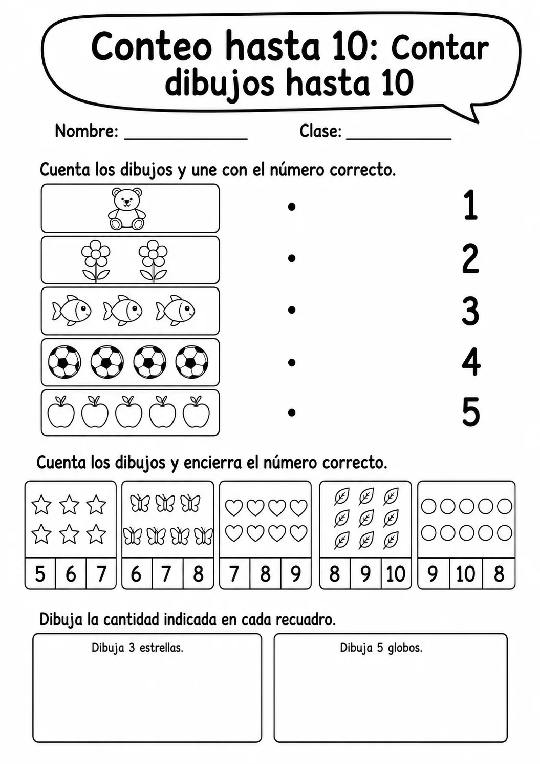 Conteo hasta 10 - paquete de fichas de matemáticas página 2 vista previa imprimible