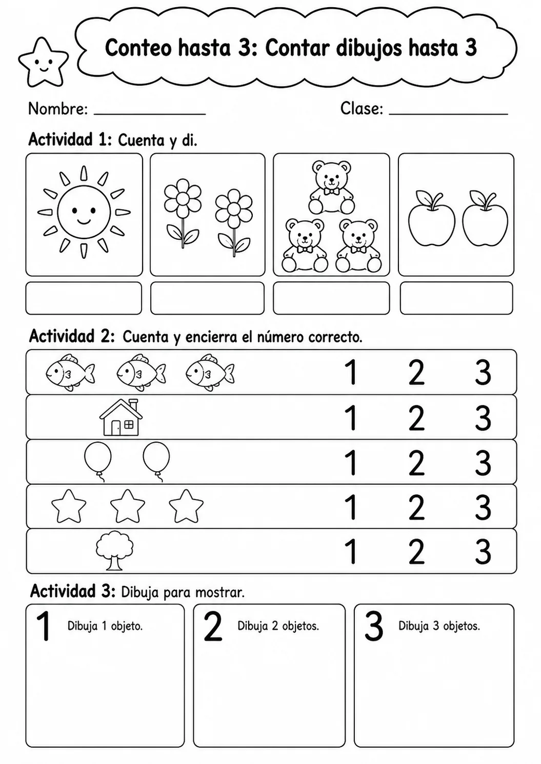 Conteo hasta 3 - paquete de fichas de matemáticas página 2 vista previa imprimible
