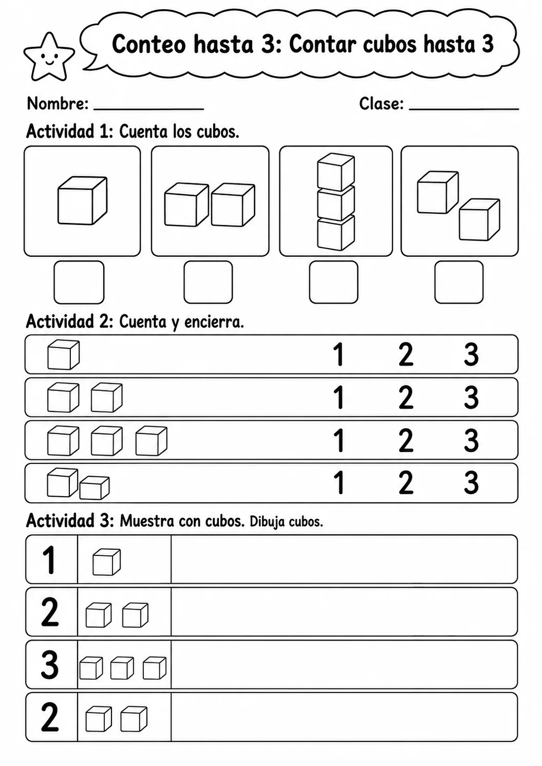 Conteo hasta 3 - paquete de fichas de matemáticas página 5 vista previa imprimible
