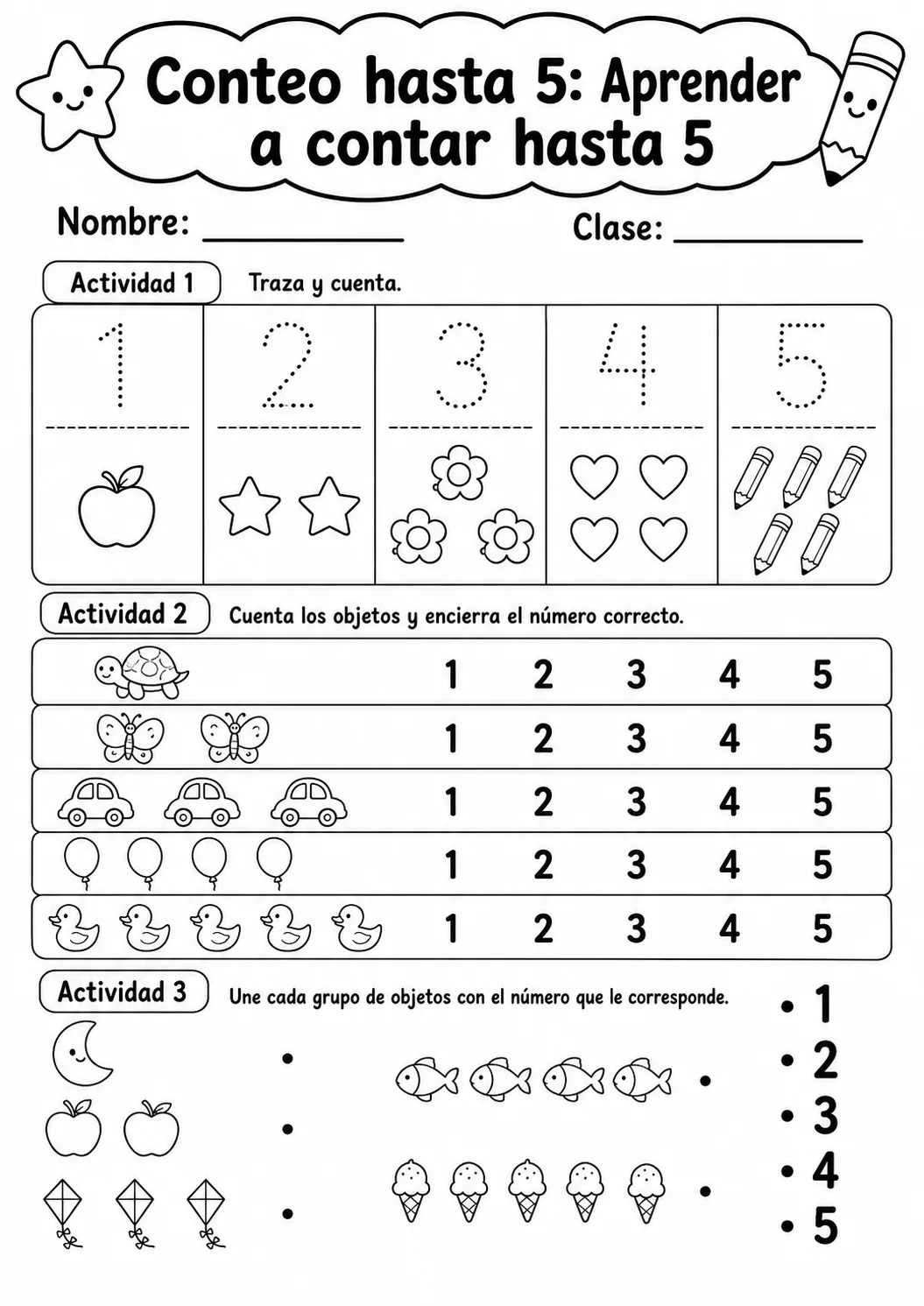 Conteo hasta 5 - paquete de fichas de matemáticas vista previa imprimible en KiwiBee