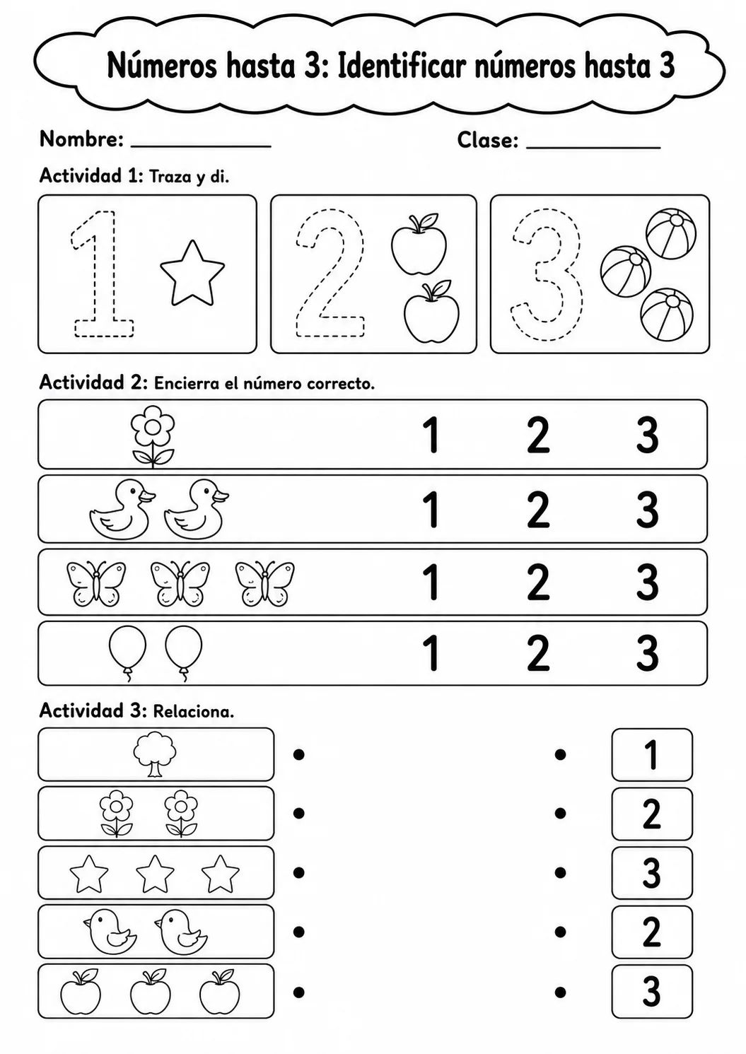 Números hasta 3 - paquete de fichas de matemáticas vista previa imprimible en KiwiBee