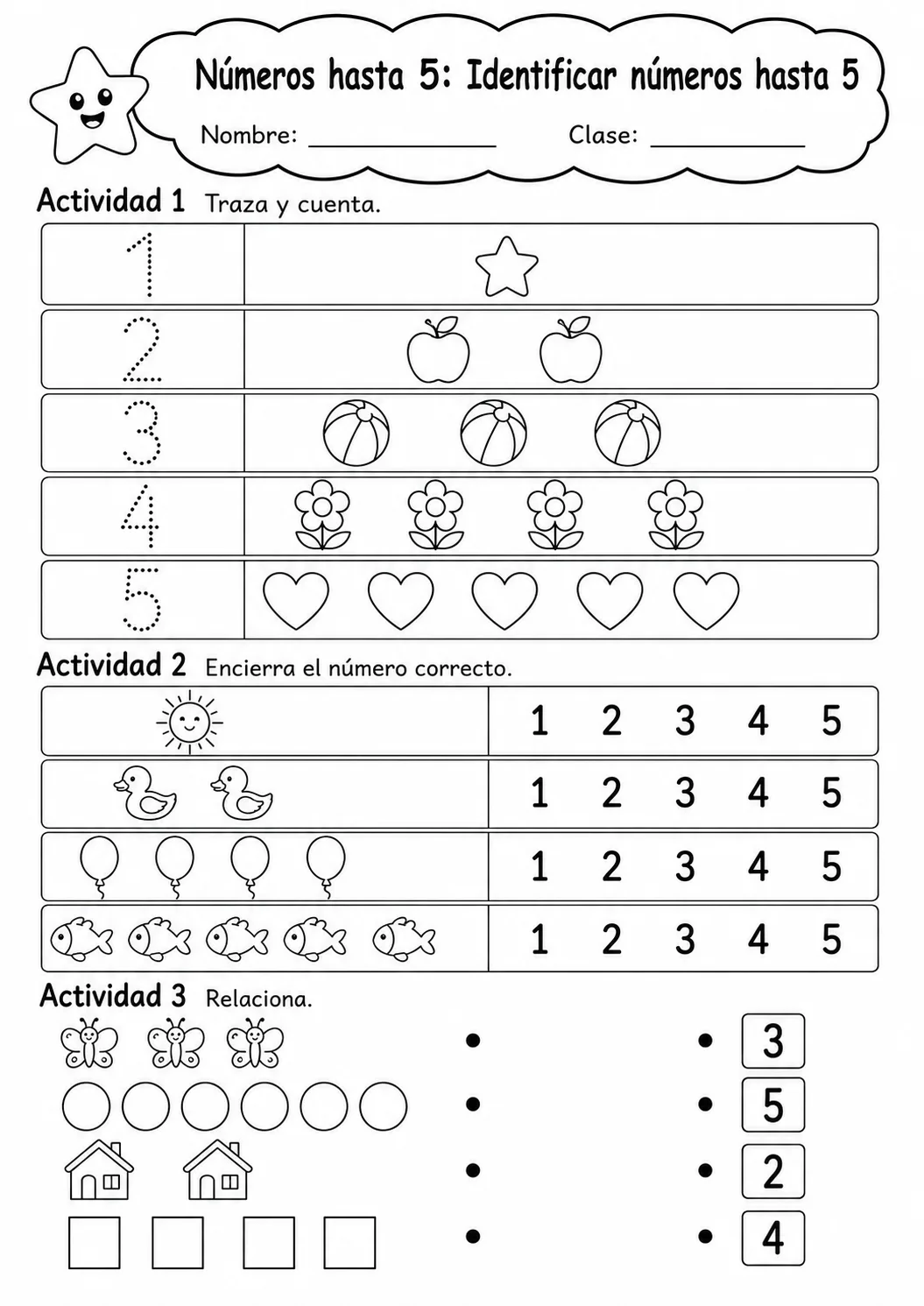 Números hasta 5 - paquete de fichas de matemáticas vista previa imprimible en KiwiBee