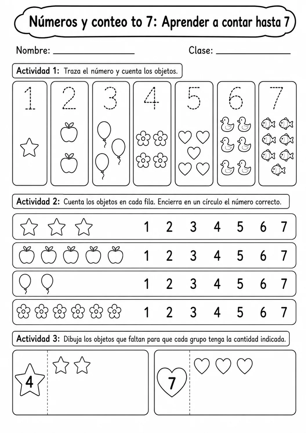 Números y conteo hasta 7 - paquete de fichas de matemáticas página 2 vista previa imprimible