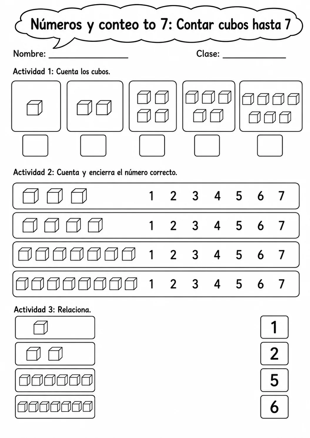 Números y conteo hasta 7 - paquete de fichas de matemáticas página 4 vista previa imprimible