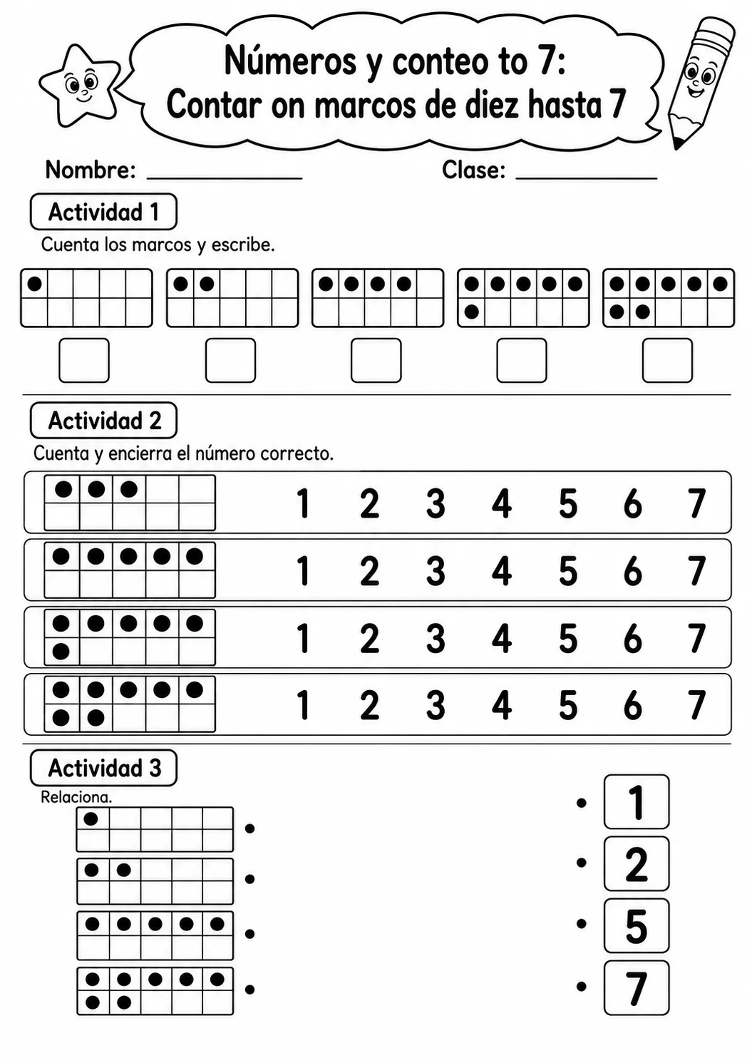 Números y conteo hasta 7 - paquete de fichas de matemáticas página 5 vista previa imprimible