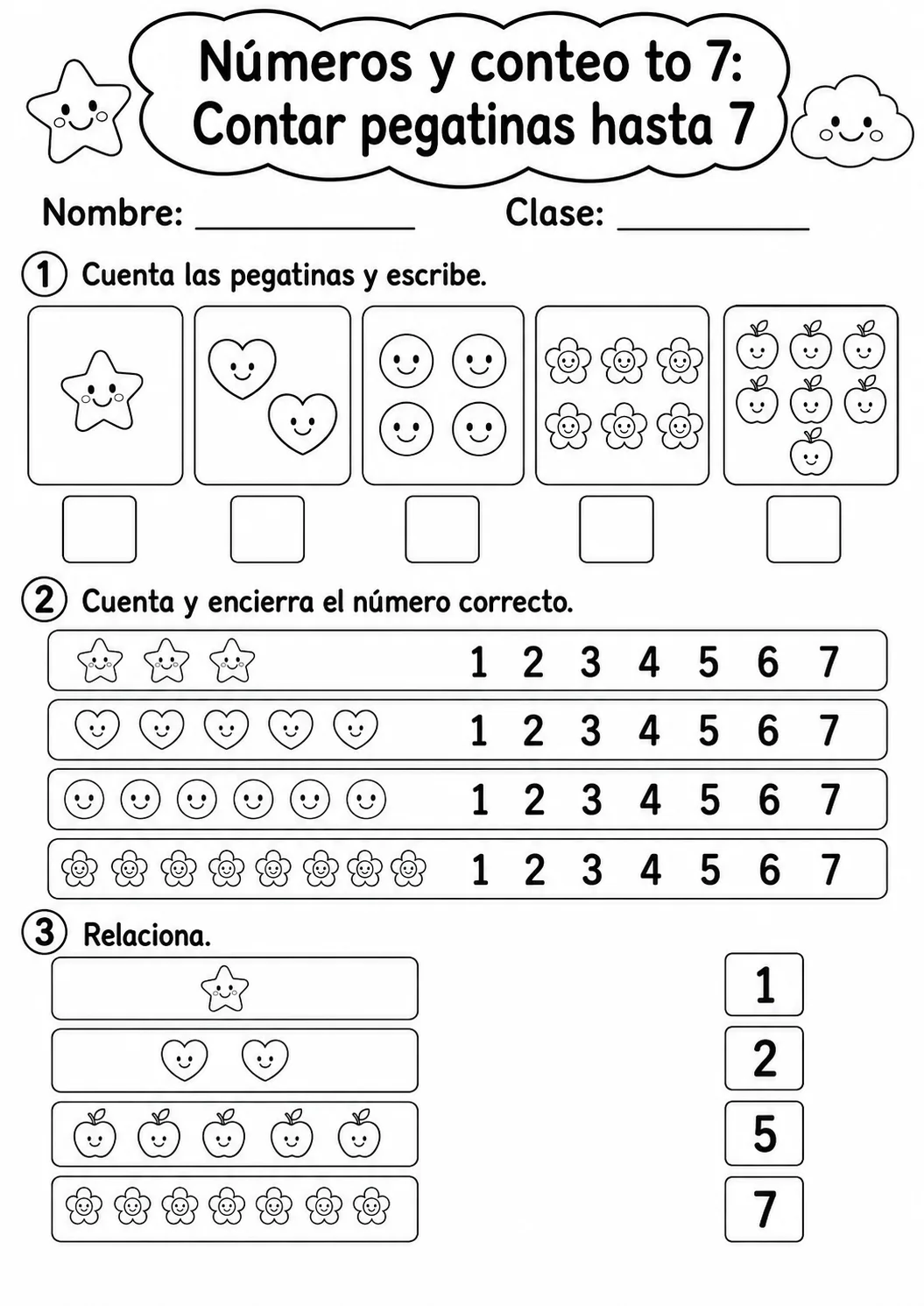 Números y conteo hasta 7 - paquete de fichas de matemáticas página 6 vista previa imprimible