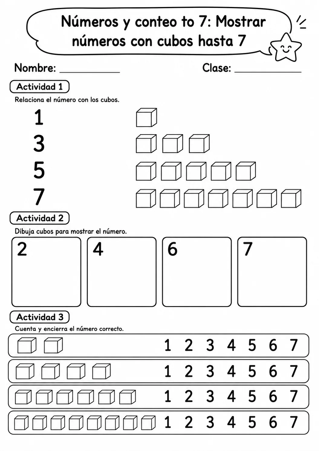 Números y conteo hasta 7 - paquete de fichas de matemáticas página 7 vista previa imprimible