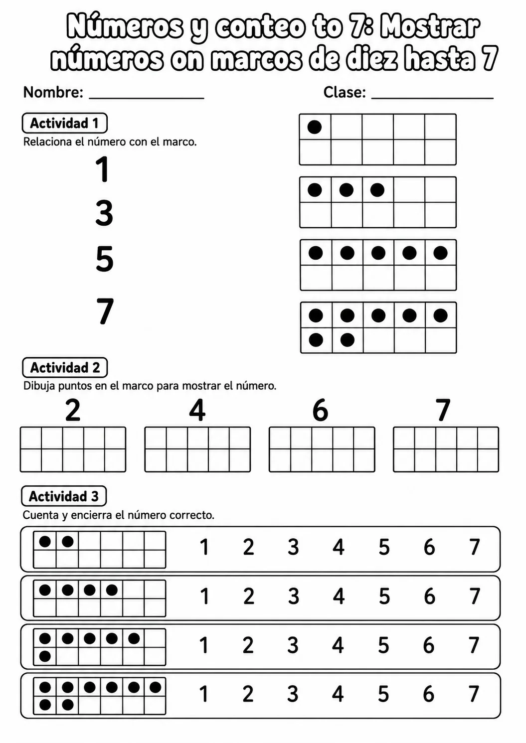 Números y conteo hasta 7 - paquete de fichas de matemáticas página 8 vista previa imprimible