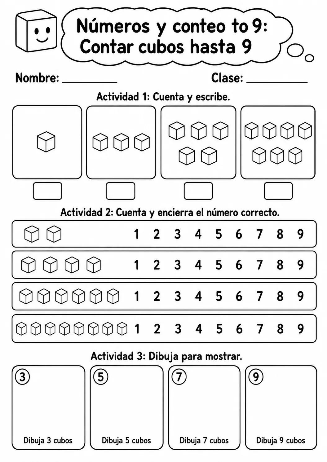 Números y conteo hasta 9 - paquete de fichas de matemáticas página 4 vista previa imprimible