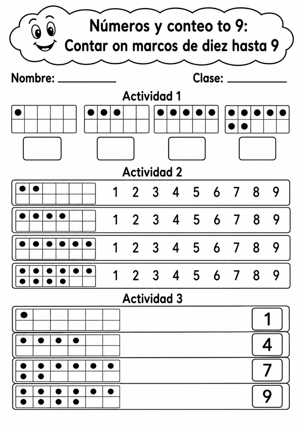 Números y conteo hasta 9 - paquete de fichas de matemáticas página 5 vista previa imprimible