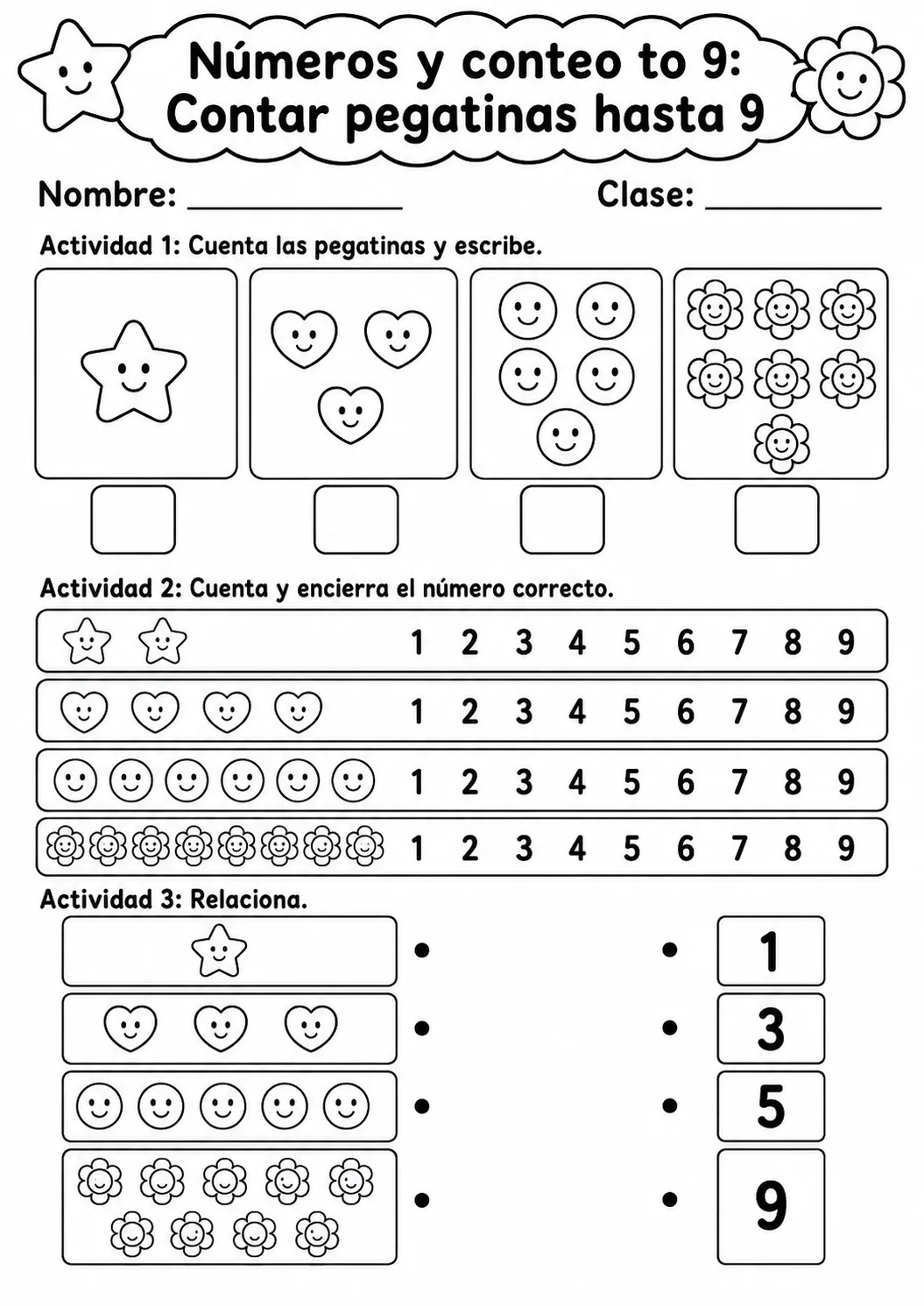 Números y conteo hasta 9 - paquete de fichas de matemáticas página 6 vista previa imprimible