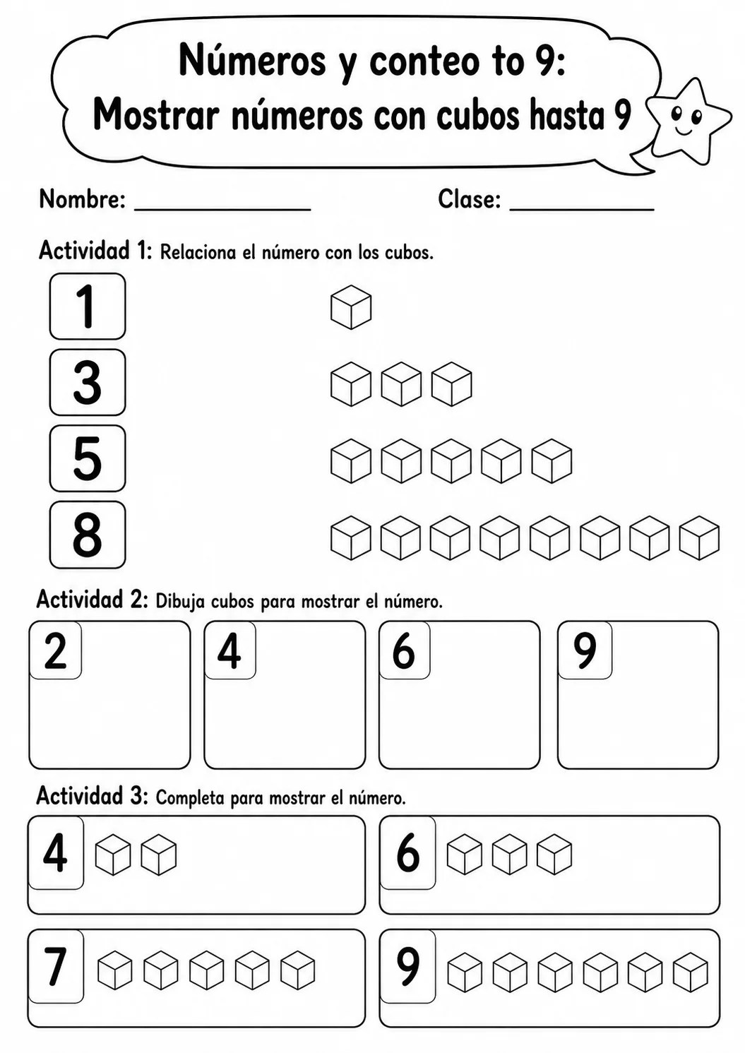 Números y conteo hasta 9 - paquete de fichas de matemáticas página 7 vista previa imprimible