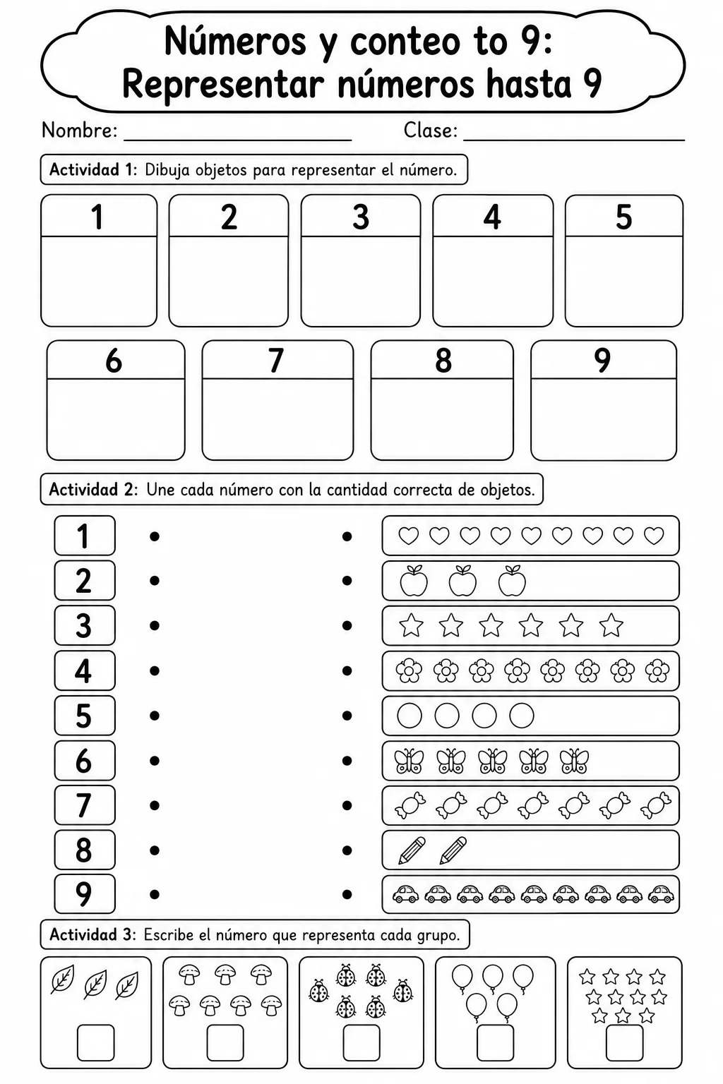 Números y conteo hasta 9 - paquete de fichas de matemáticas página 9 vista previa imprimible
