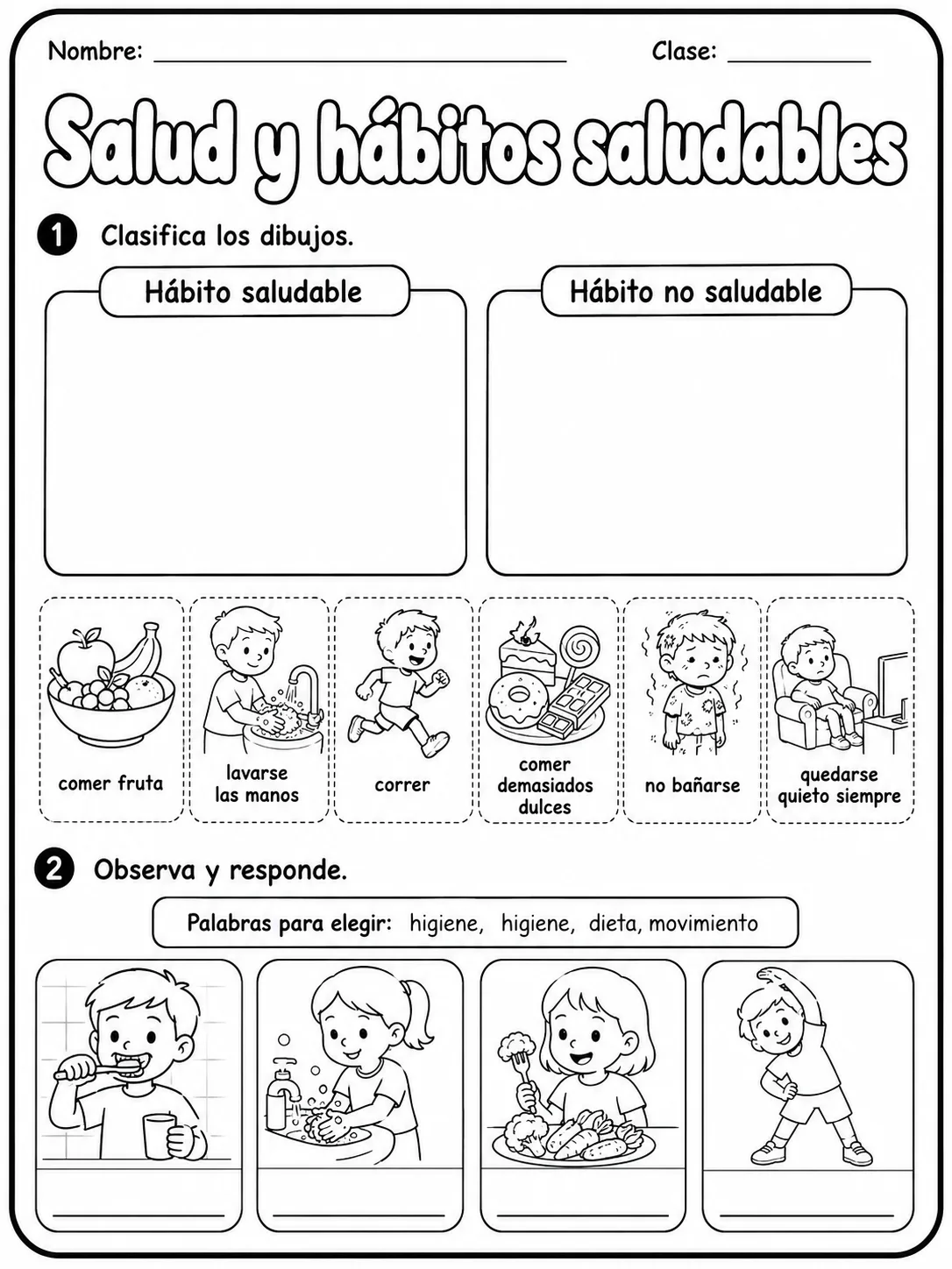 1.º grado - cuerpo humano y salud - Paquete de fichas - Conjunto 5 página 4 vista previa imprimible