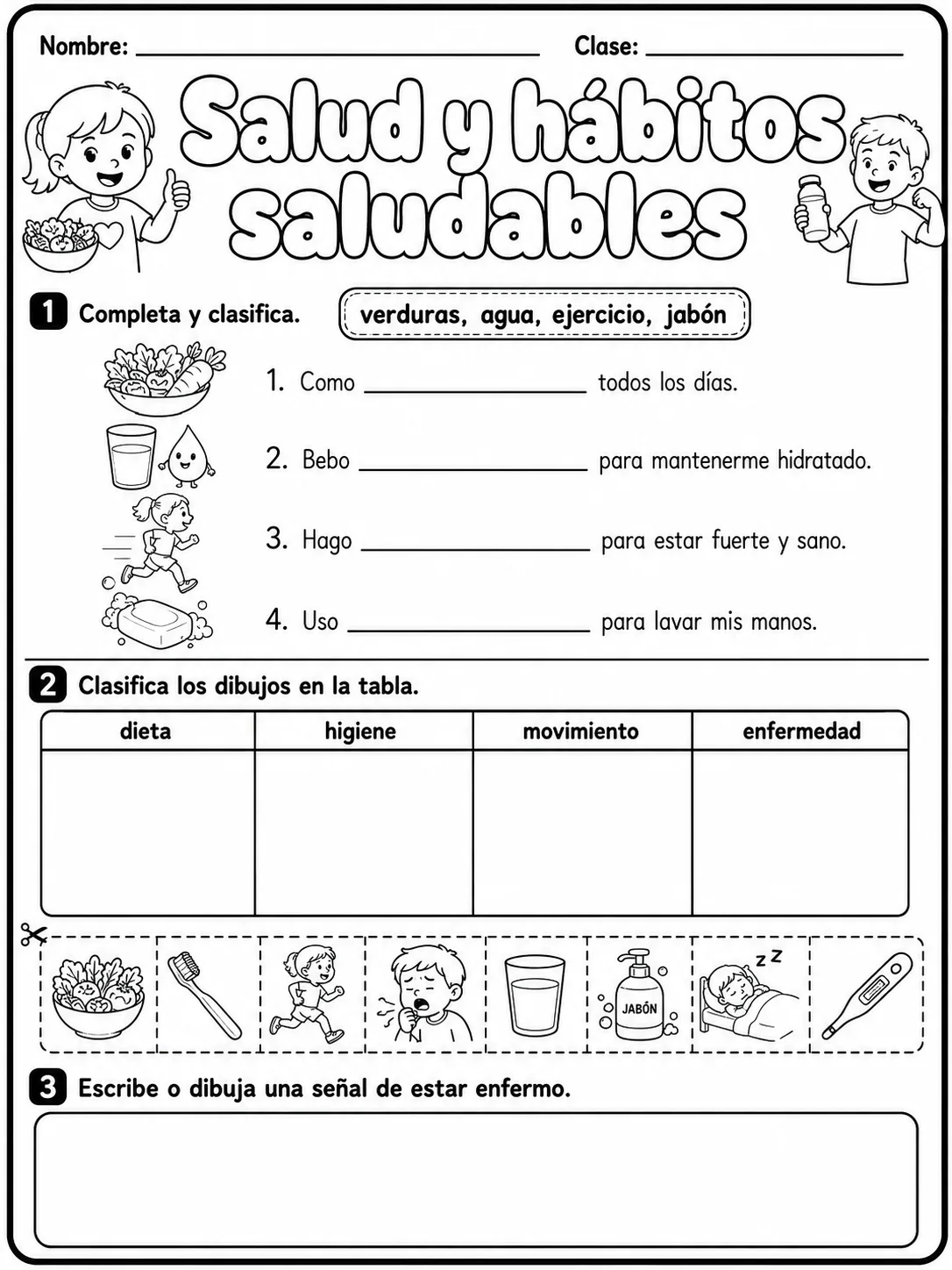 1.º grado - cuerpo humano y salud - Paquete de fichas - Conjunto 5 página 8 vista previa imprimible