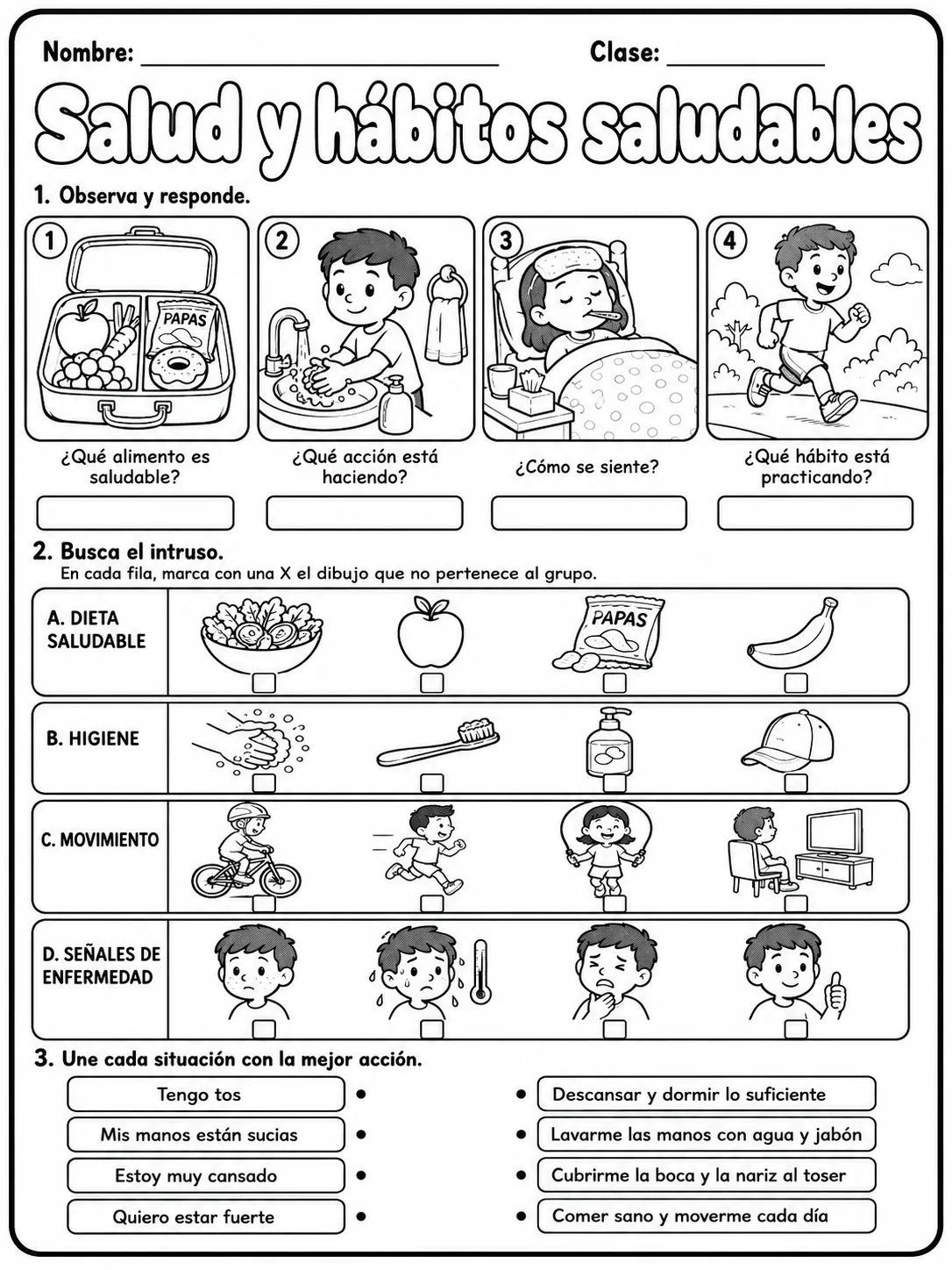 1.º grado - cuerpo humano y salud - Paquete de fichas - Conjunto 5 página 9 vista previa imprimible