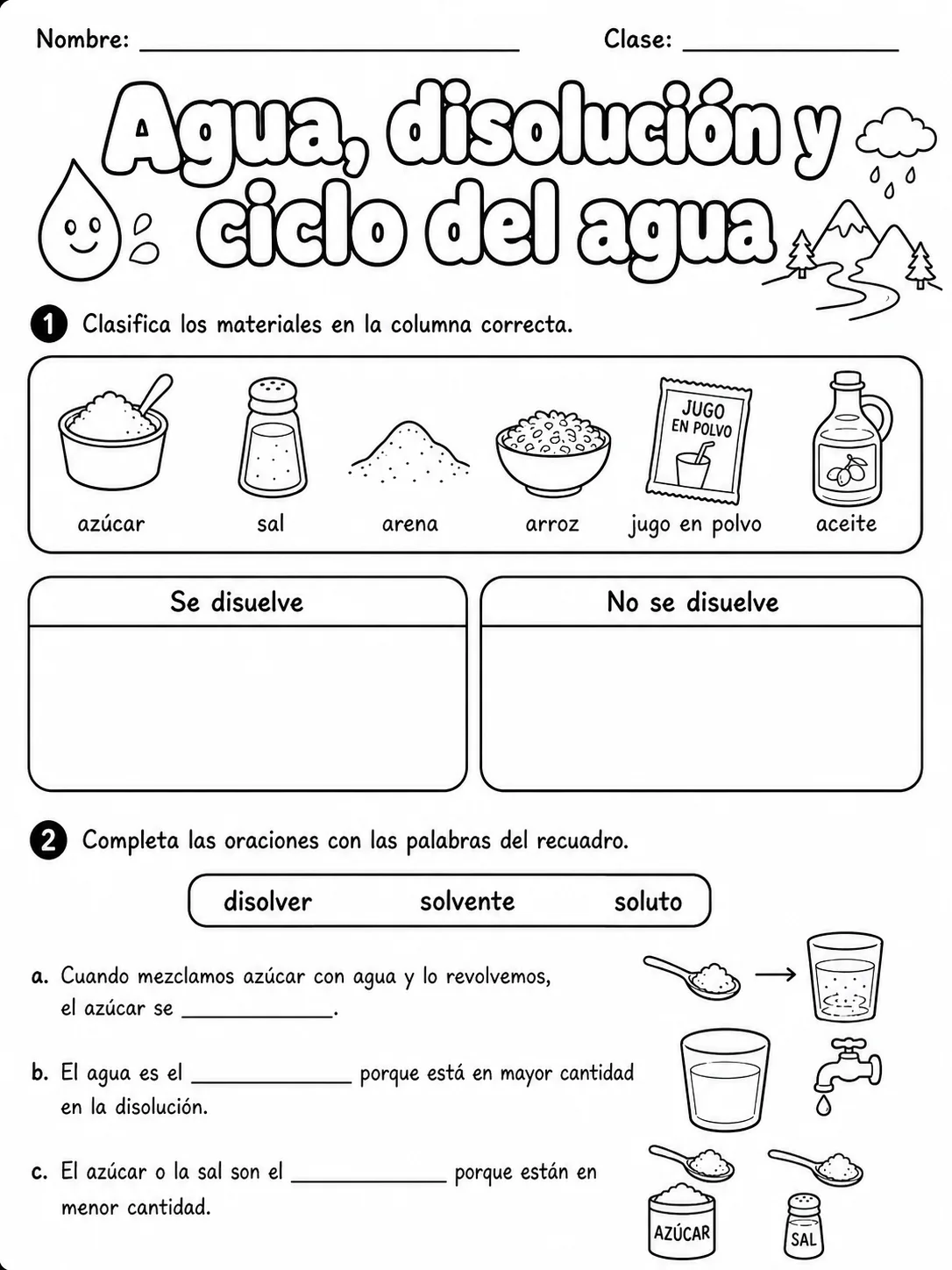3.º grado - agua - Paquete de fichas página 2 vista previa imprimible