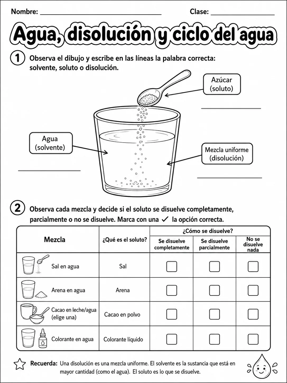 3.º grado - agua - Paquete de fichas página 3 vista previa imprimible