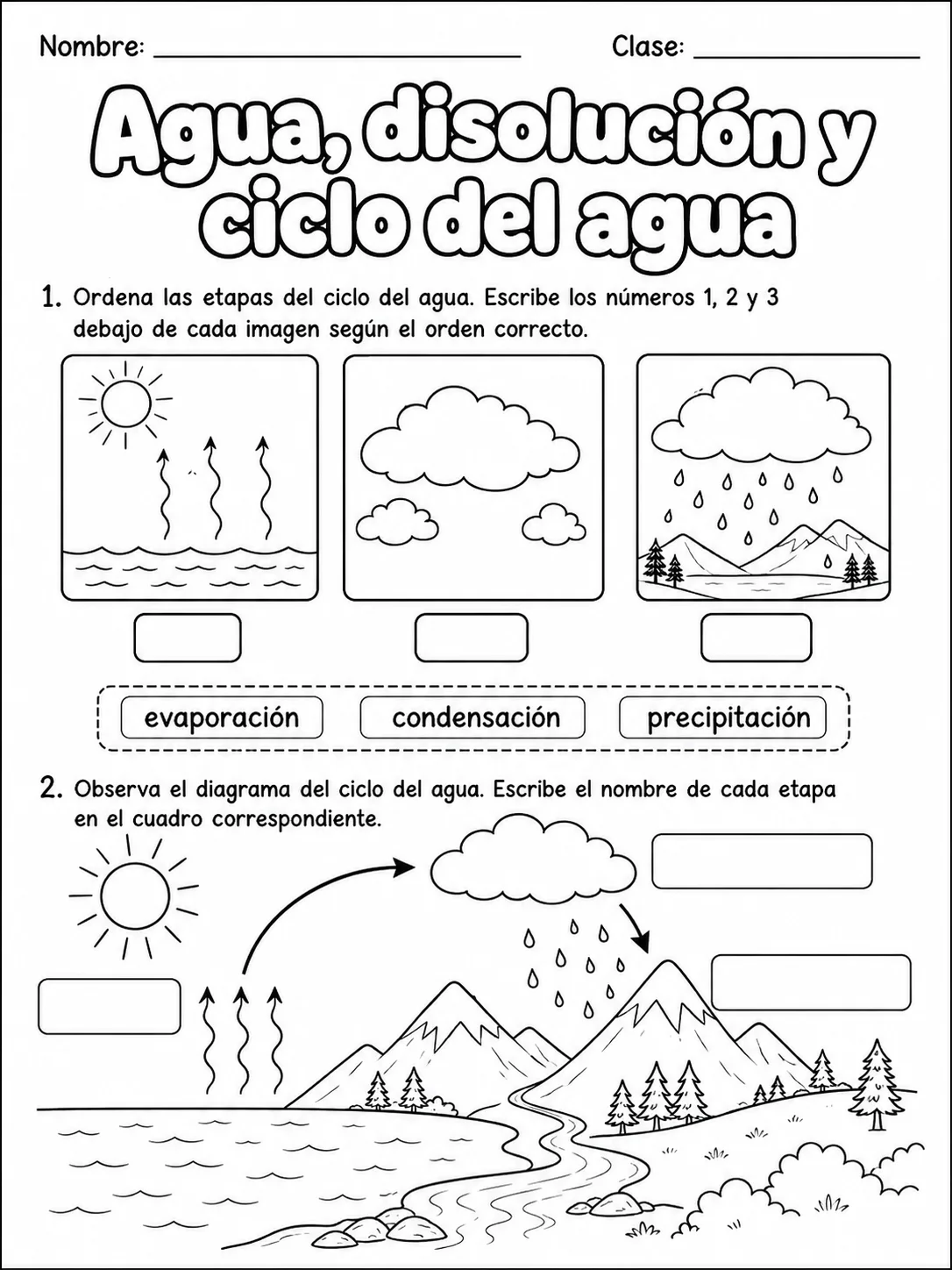 3.º grado - agua - Paquete de fichas página 4 vista previa imprimible