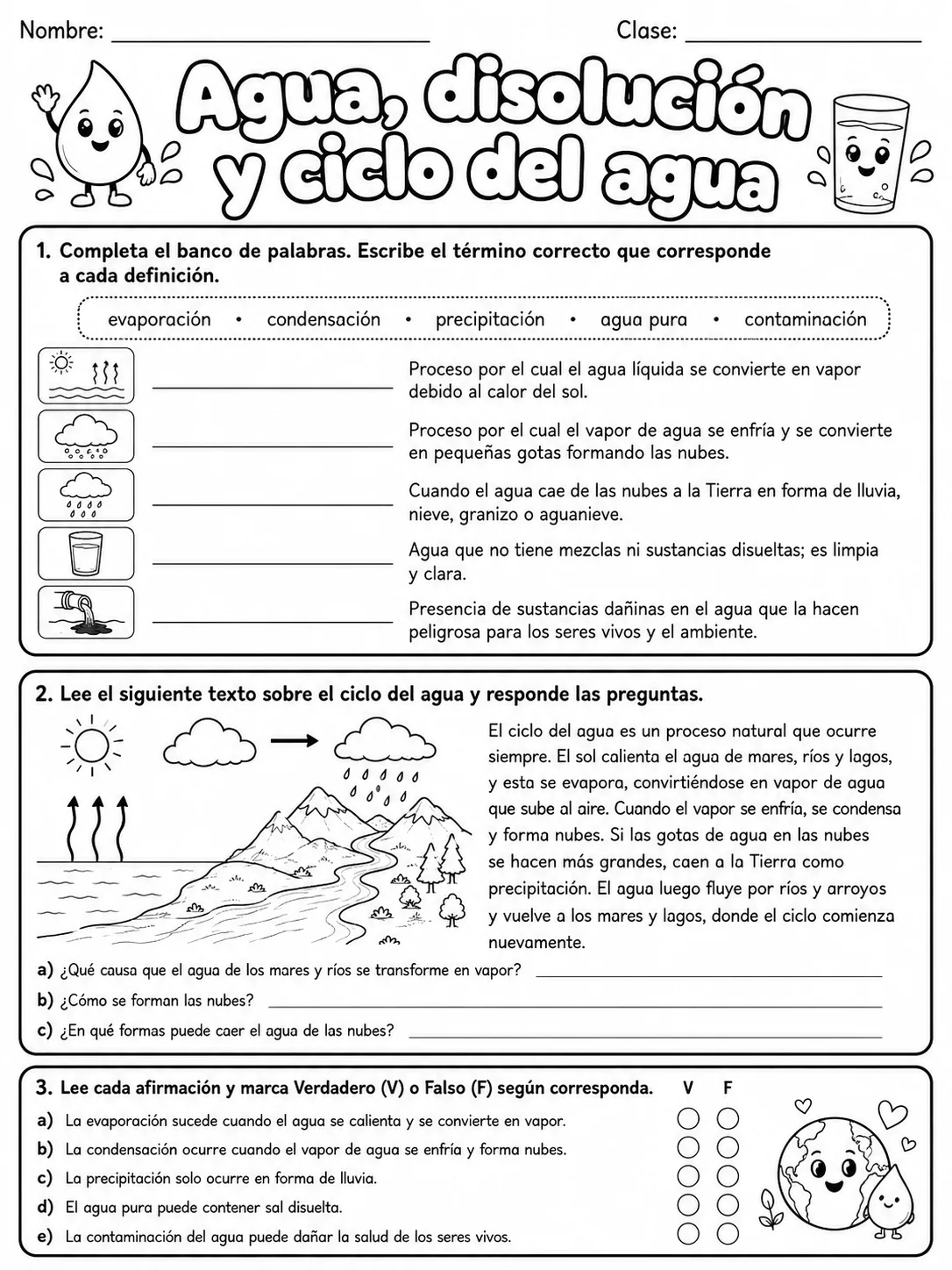 3.º grado - agua - Paquete de fichas página 5 vista previa imprimible