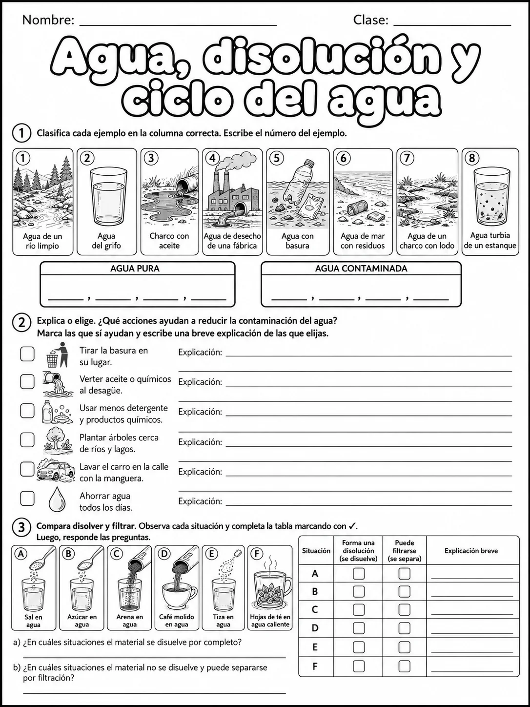 3.º grado - agua - Paquete de fichas página 6 vista previa imprimible