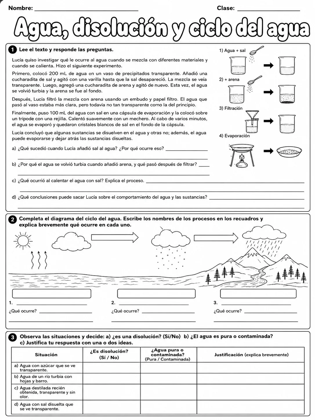 3.º grado - agua - Paquete de fichas página 8 vista previa imprimible