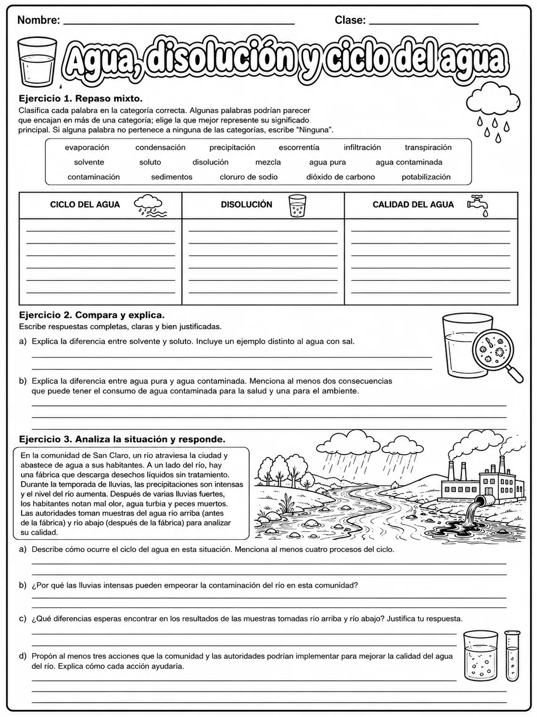 3.º grado - agua - Paquete de fichas página 9 vista previa imprimible