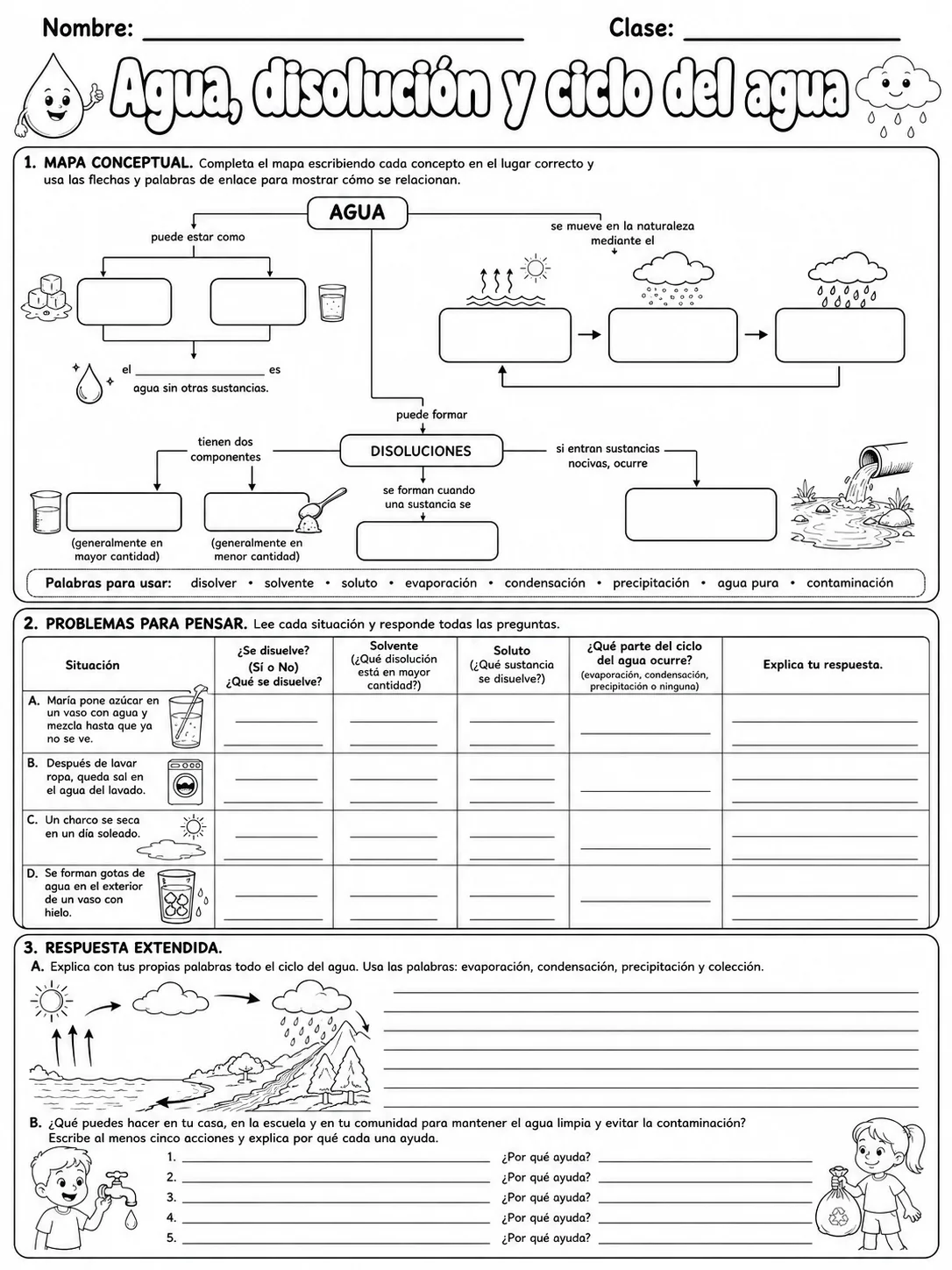 3.º grado - agua - Paquete de fichas página 10 vista previa imprimible