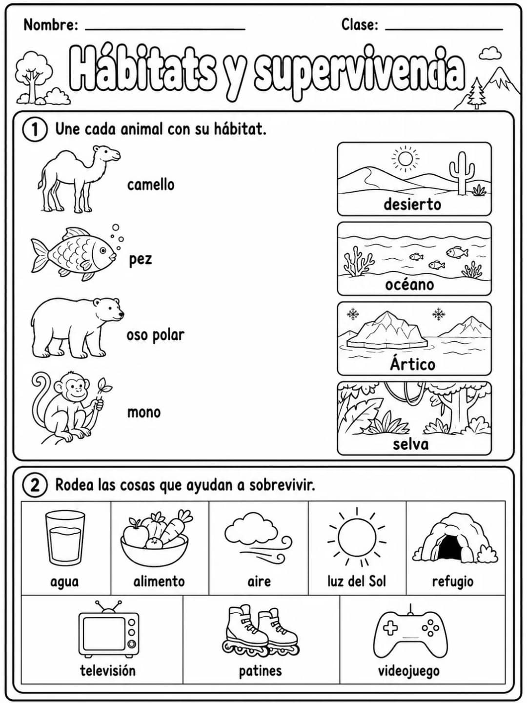 3.º grado - animales y hábitats - Paquete de fichas vista previa imprimible de ciencias en KiwiBee