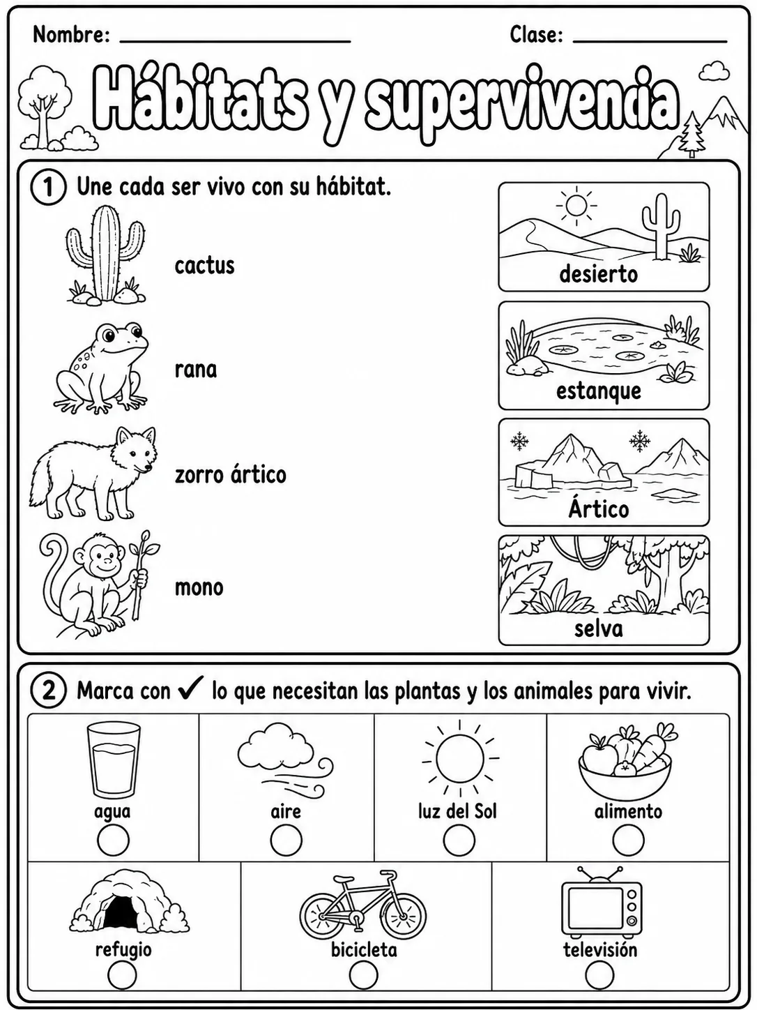 3.º grado - animales y hábitats - Paquete de fichas página 2 vista previa imprimible
