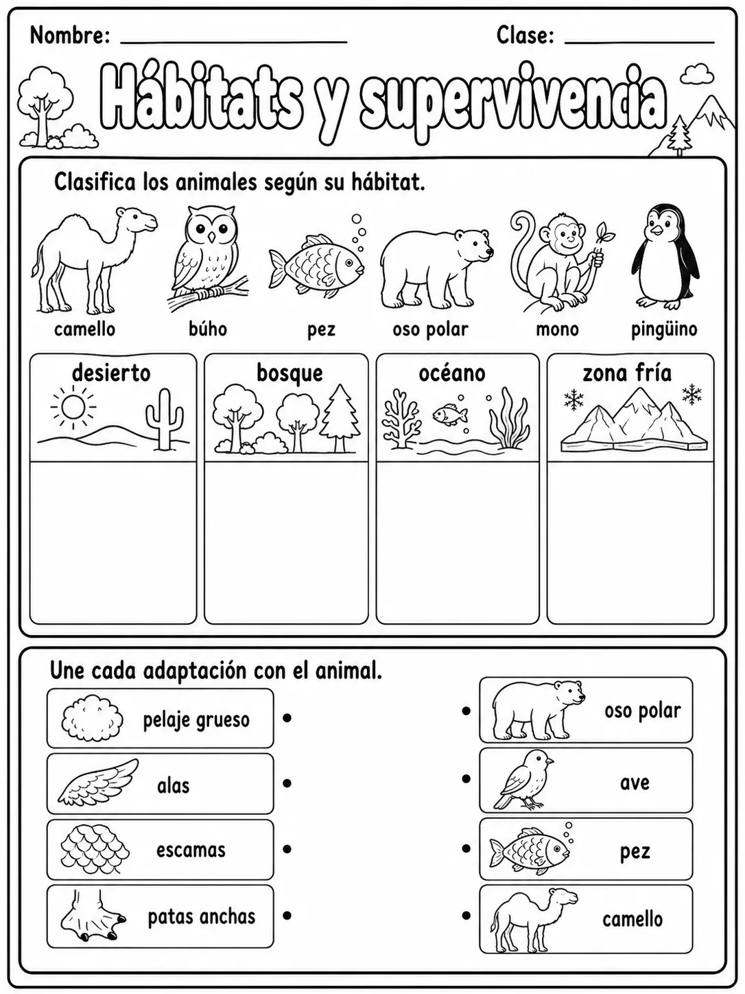 3.º grado - animales y hábitats - Paquete de fichas página 3 vista previa imprimible