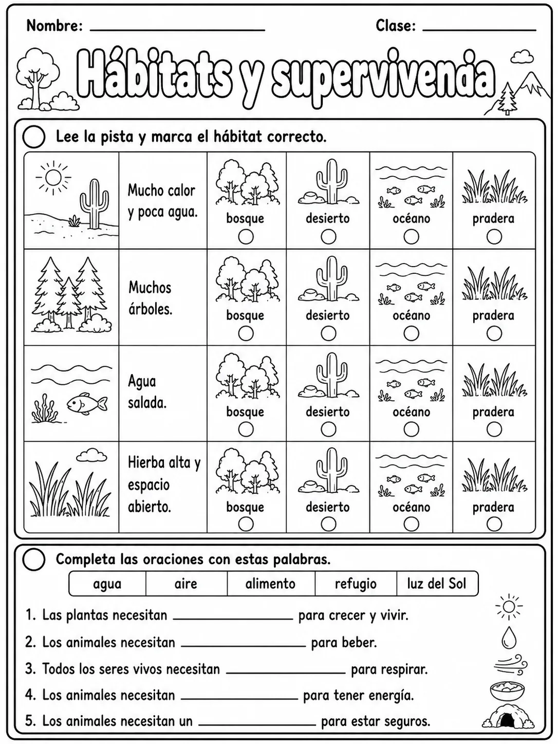 3.º grado - animales y hábitats - Paquete de fichas página 4 vista previa imprimible