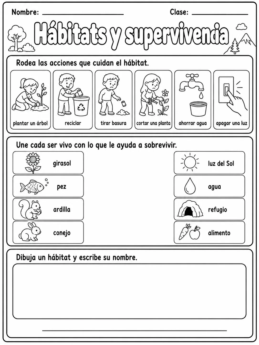 3.º grado - animales y hábitats - Paquete de fichas página 5 vista previa imprimible