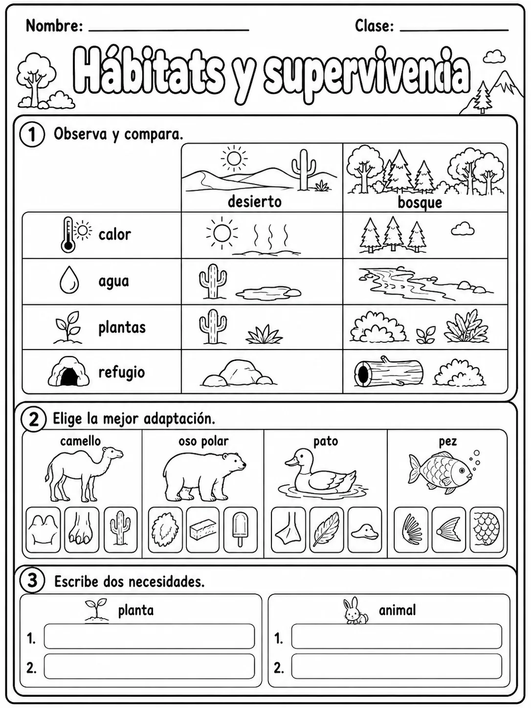 3.º grado - animales y hábitats - Paquete de fichas página 6 vista previa imprimible