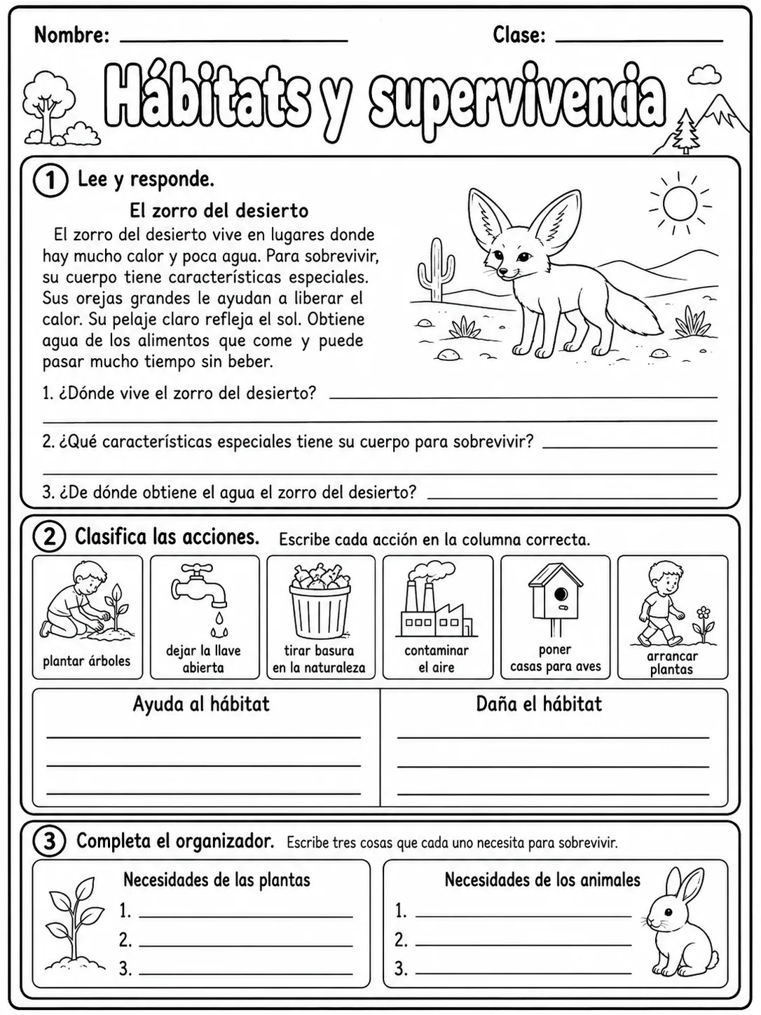 3.º grado - animales y hábitats - Paquete de fichas página 8 vista previa imprimible