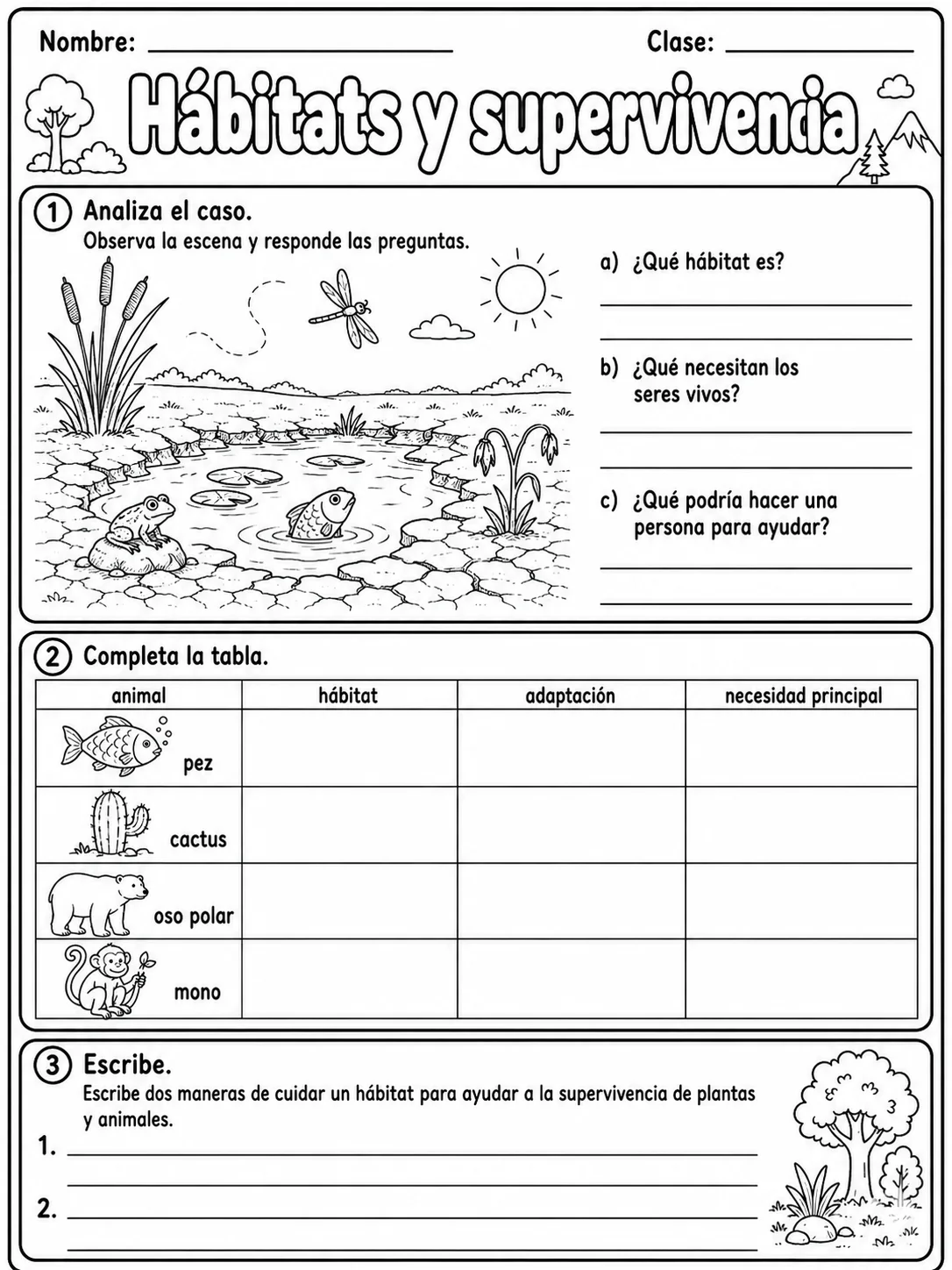 3.º grado - animales y hábitats - Paquete de fichas página 10 vista previa imprimible