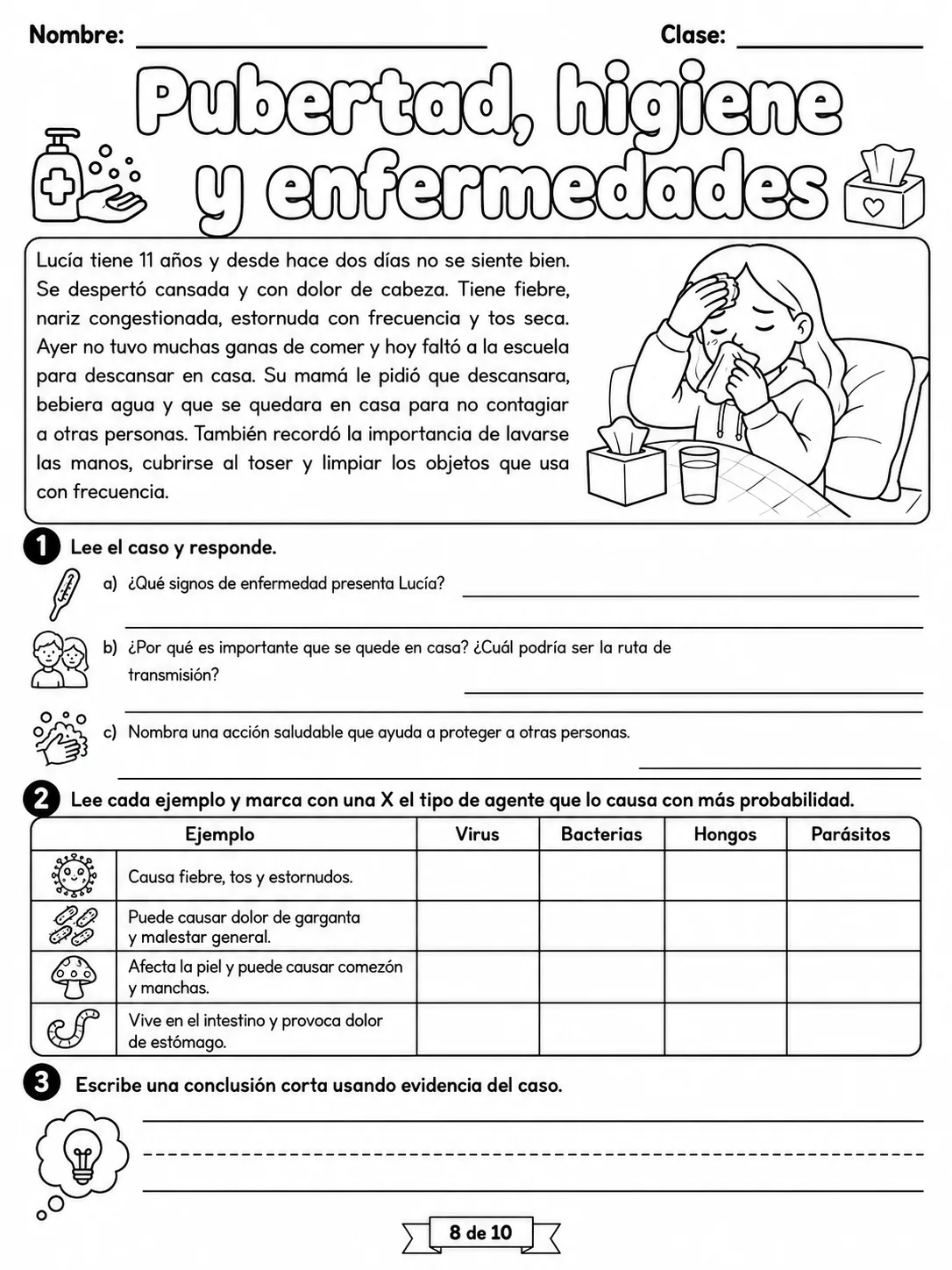 3.º grado - cuerpo humano y salud - Paquete de fichas página 8 vista previa imprimible