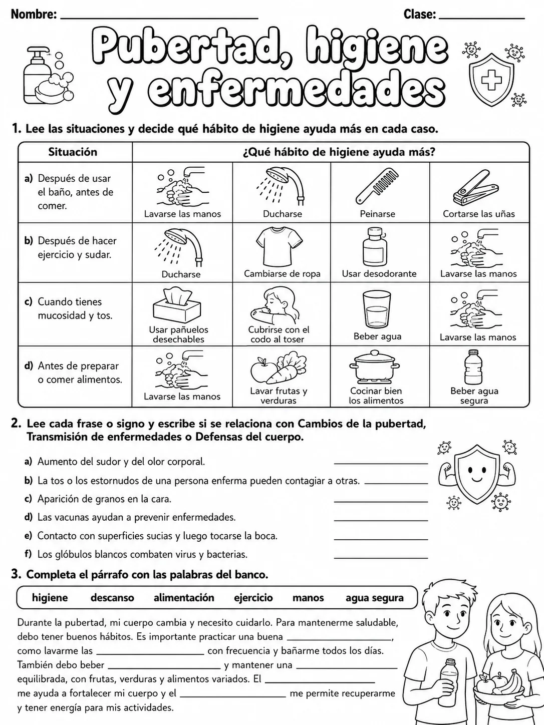 3.º grado - cuerpo humano y salud - Paquete de fichas página 9 vista previa imprimible