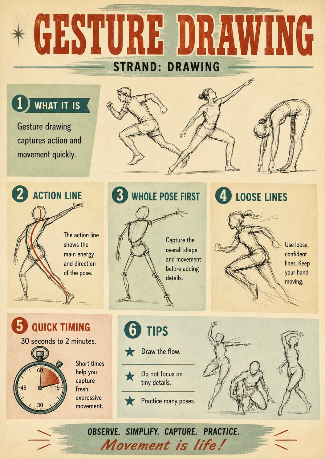 Gesture Drawing infographic poster with clear labels for Drawing.