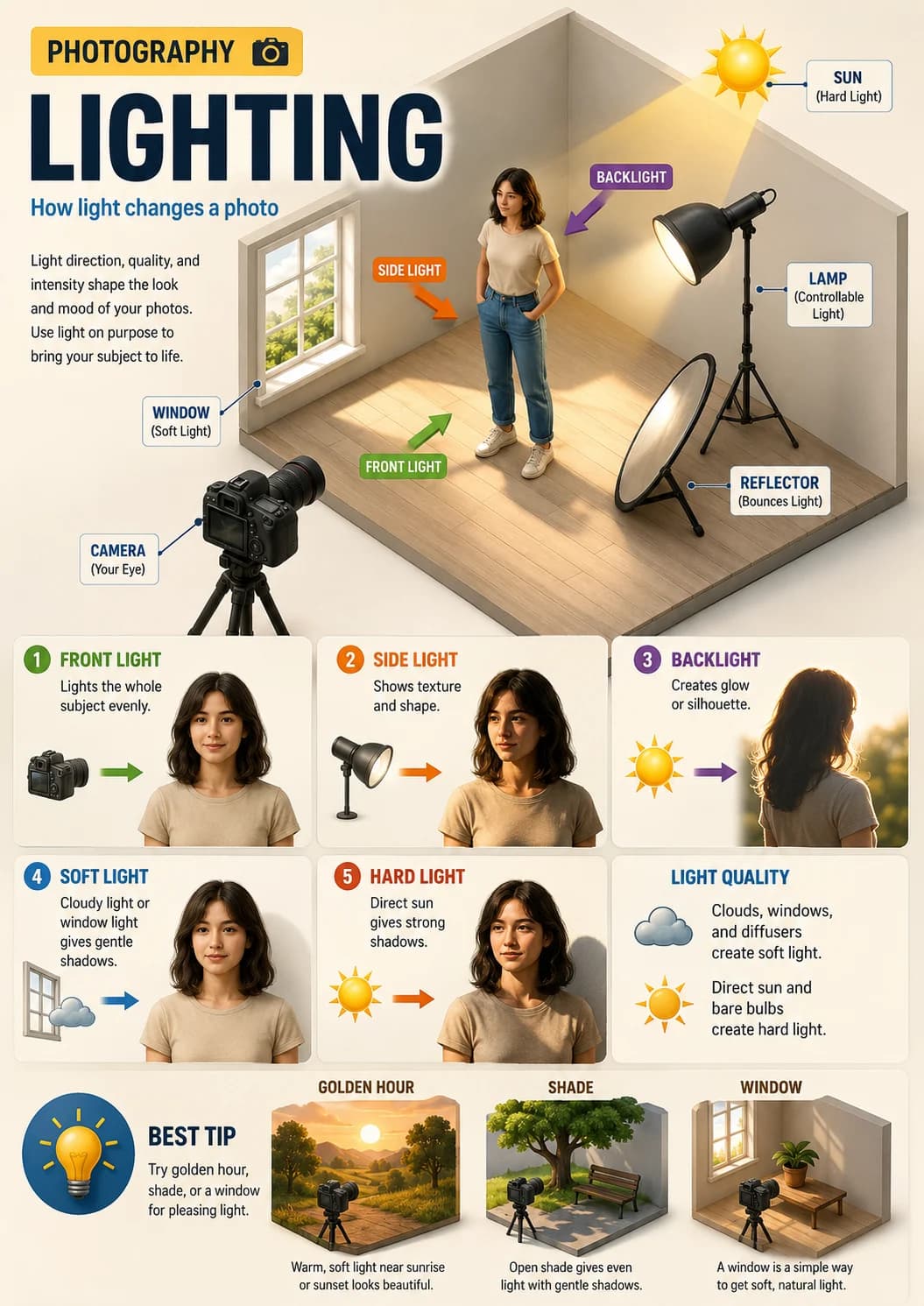 Photography infographic poster with clear labels for Photography.