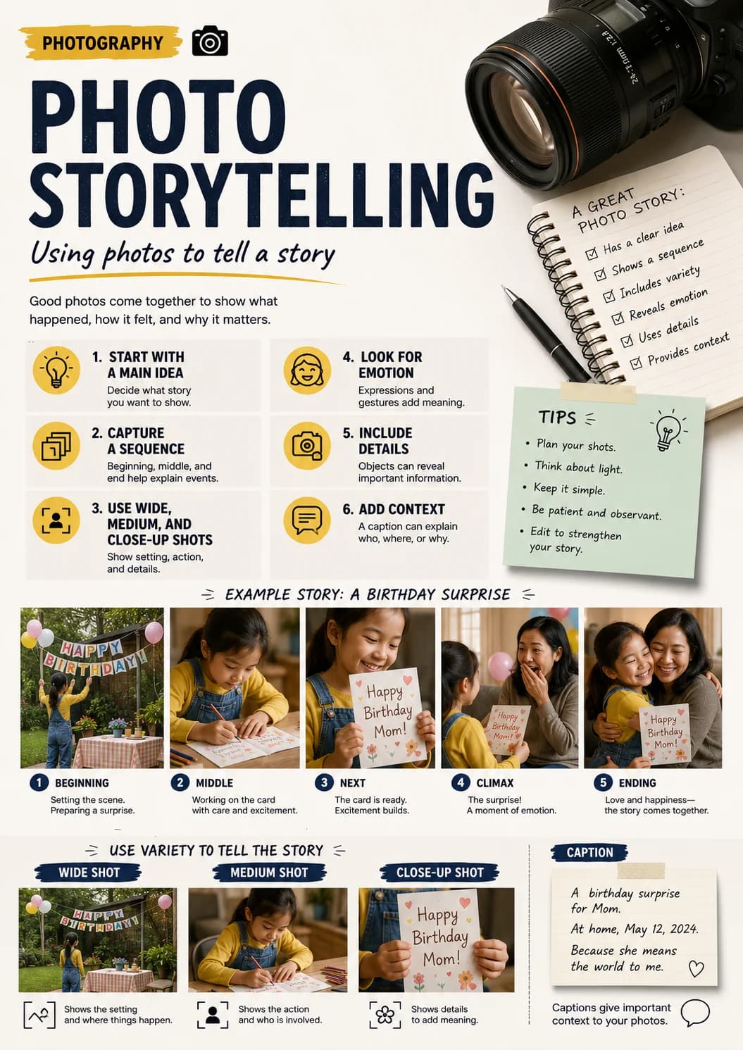 Photography infographic poster with clear labels for Photography.