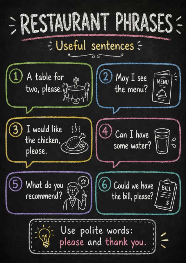 Restaurant Phrases Food Infographic