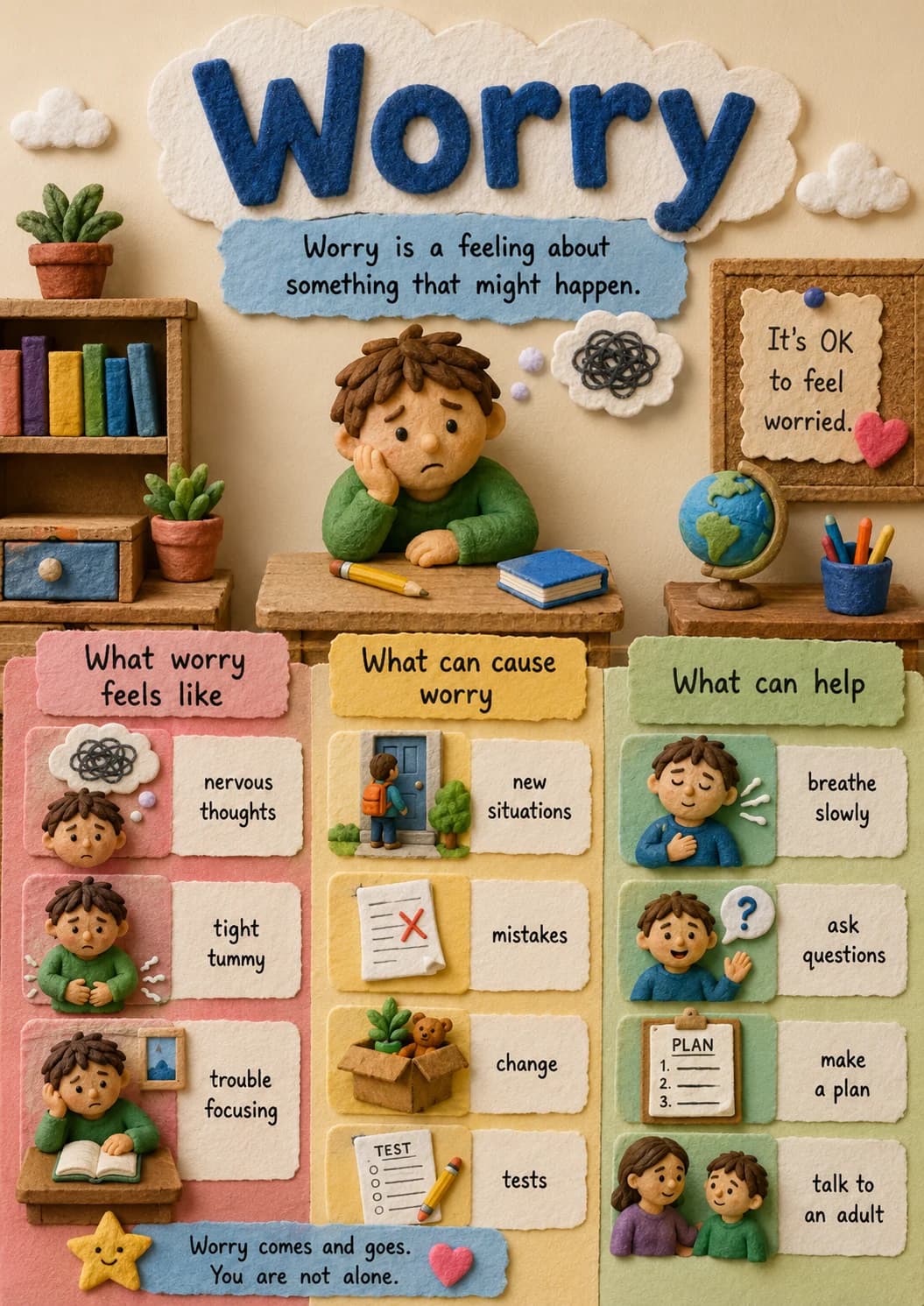 Worry infographic poster with clear labels for Emotions.