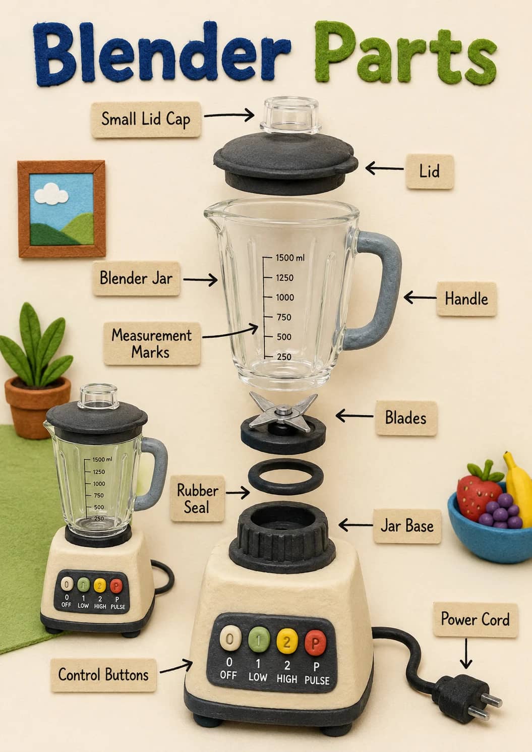 Blender parts infographic poster showing Blender Parts for Home Appliances.