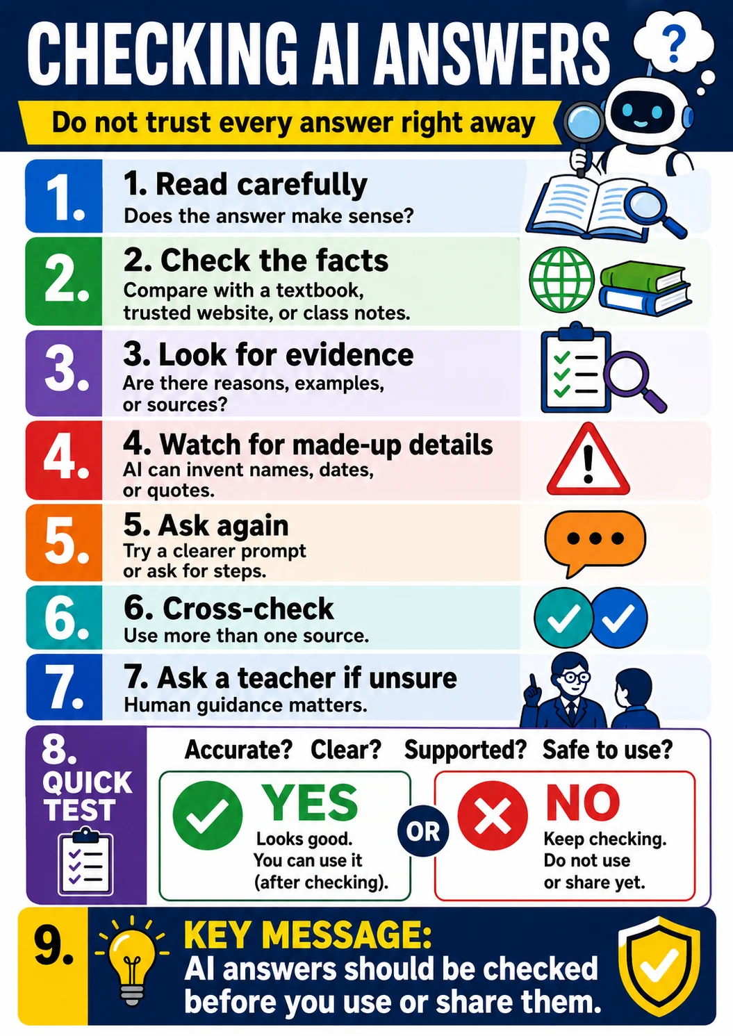 Checking Ai Answers infographic poster with clear labels for AI Literacy.