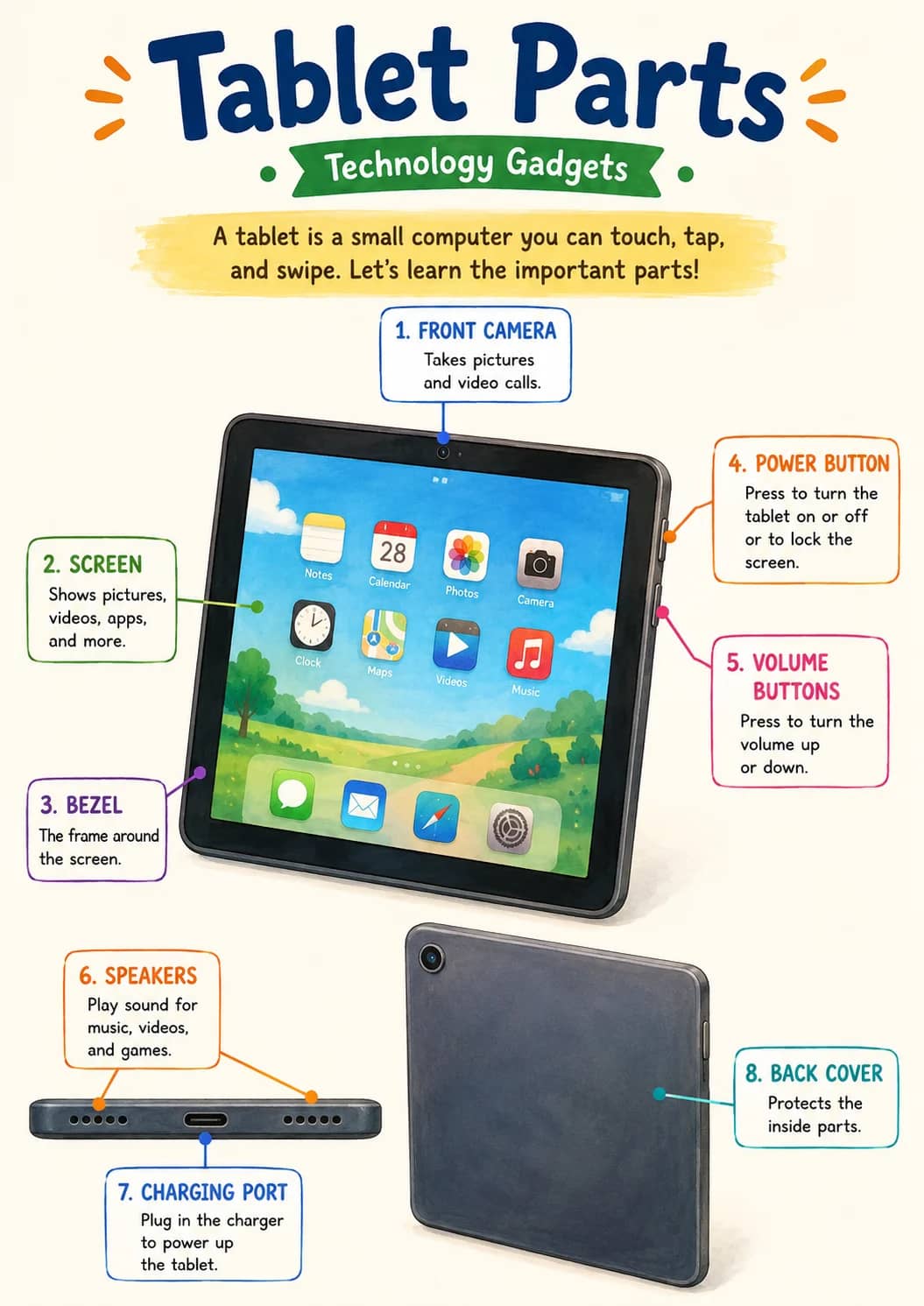 Tablet Parts infographic poster showing Tablet Parts and Technology Gadgets for Technology Gadgets.