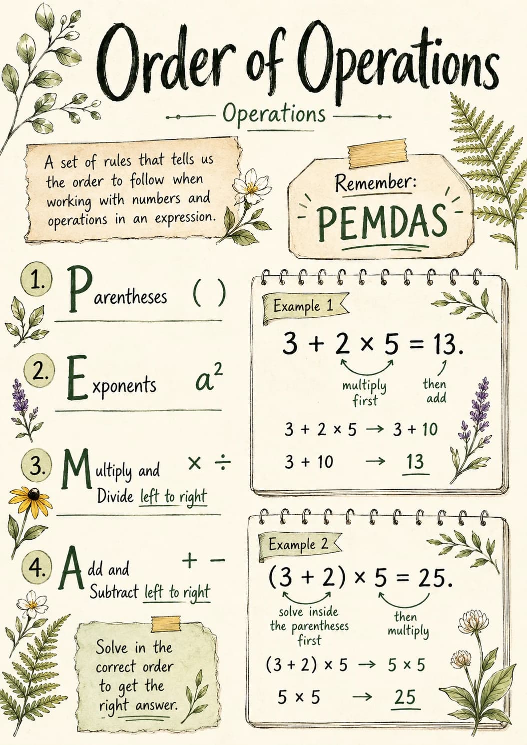 Order of Operations infographic poster with clear labels for Operations.