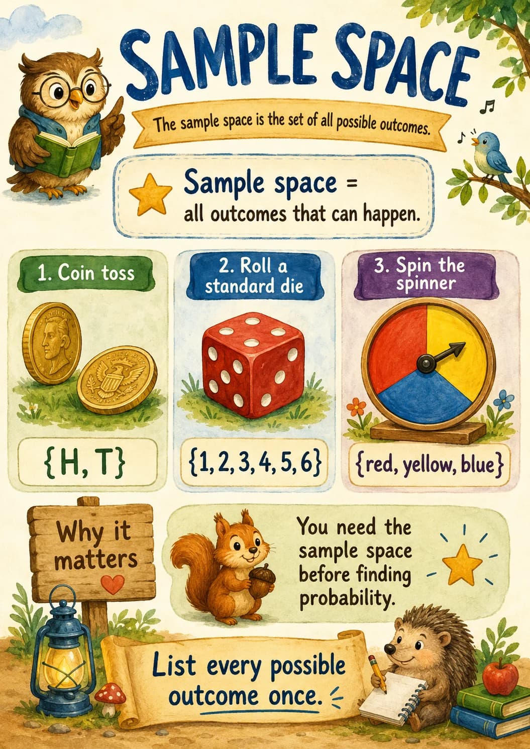Sample Space infographic poster with clear labels for Probability.